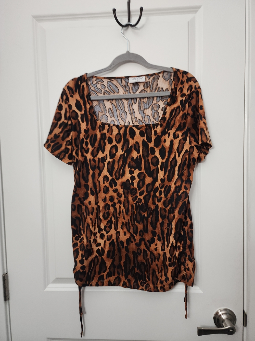 Leopard Print Square Neck Women's Top - Brown/Black